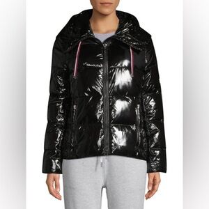 Tommy Hilfiger Quilted Water Resistant Hooded Shiny Puffer Jacket Coat Black S